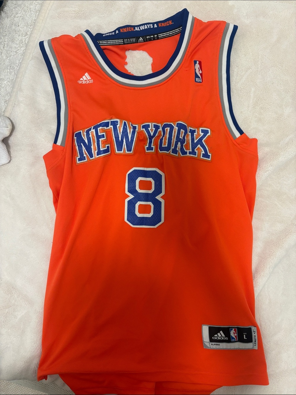 adidas Orange New York Knicks #8 Jersey with Blue Trim JR Smith Jersey